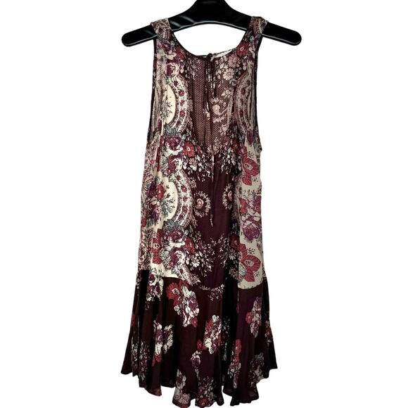Free People Maroon Paisley Floral Print Dobby Dot Slip Dress Small - Picture 4 of 12